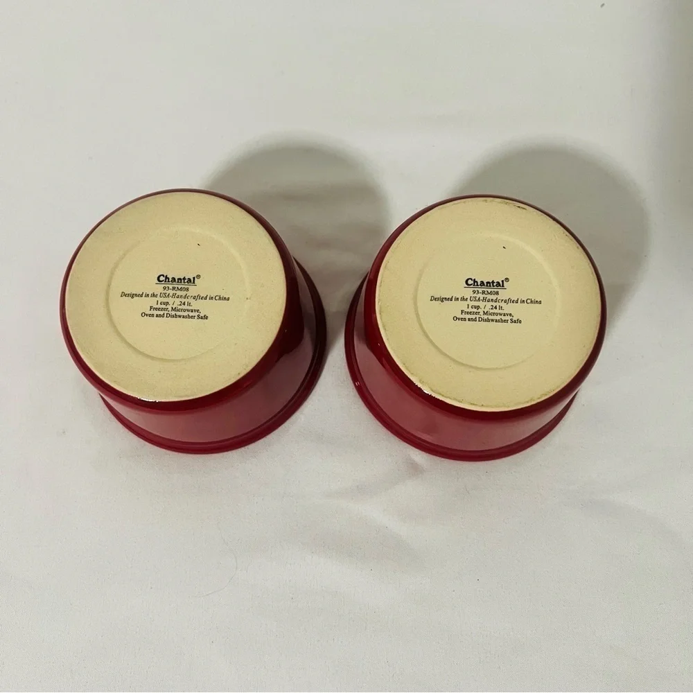 Chantal Set (2) Cook & Serve Red Ramekin 1 Cup Freeze Microwave Oven Dishwasher